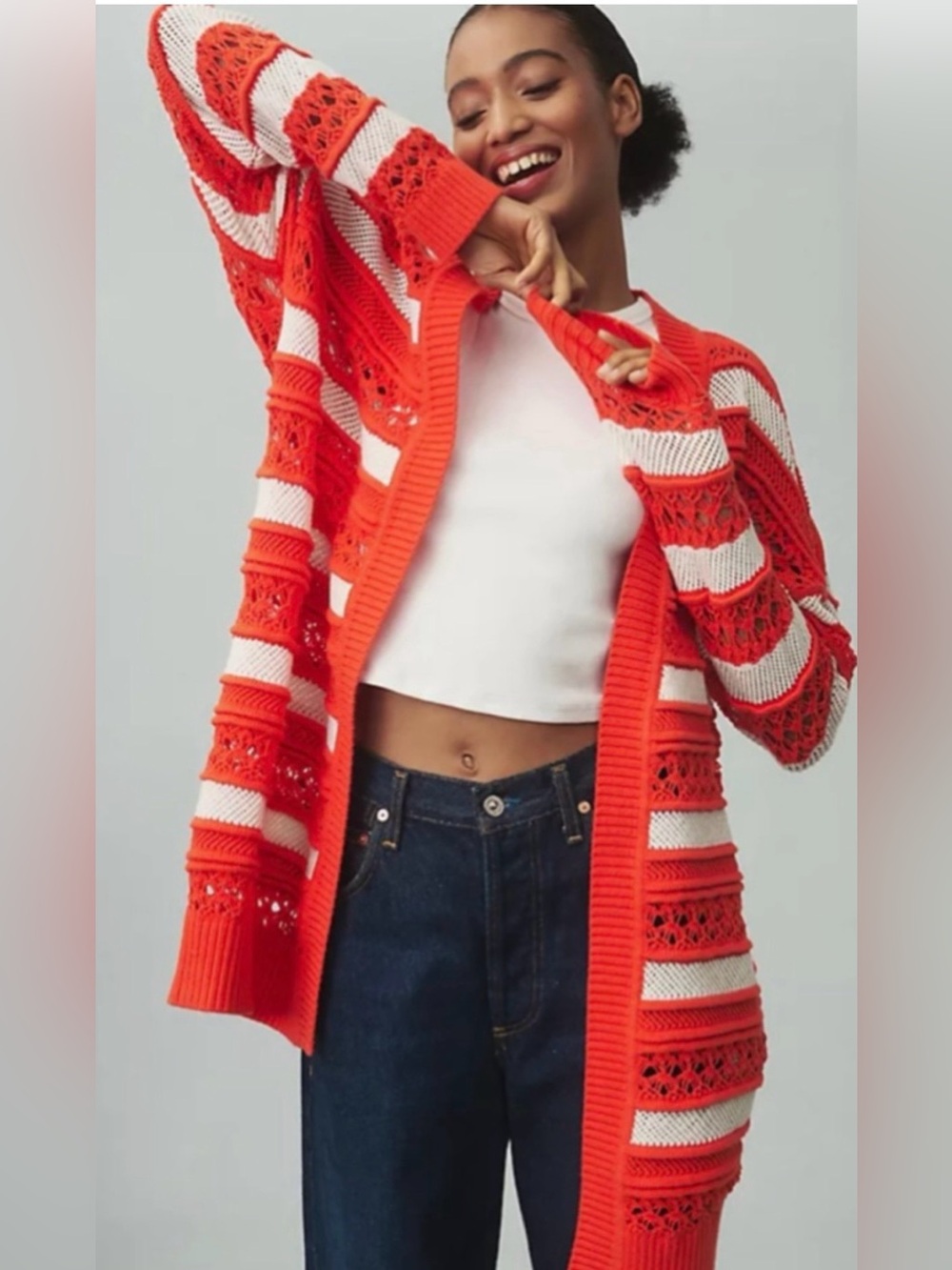 Anthropologie Maeve Oversized Textured Open-Stitch Cardigan Sweater